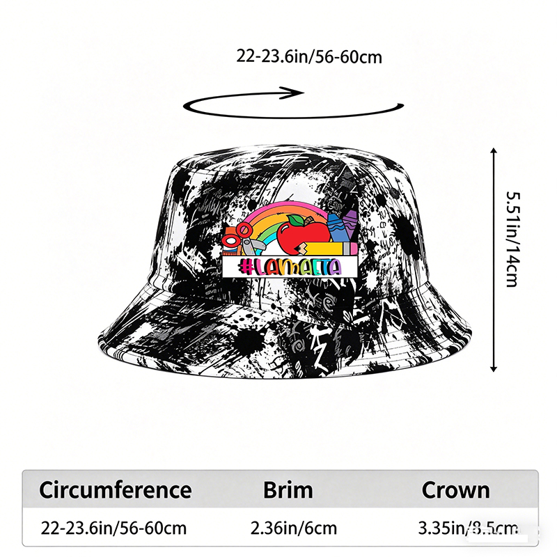Unisex Classic Graffiti Bucket Hat with Rainbow Apple Crayon Scissors Print #LAMAAETA - Perfect for Casual Outings, School Events, and Art Activities - Ideal for Teens and Adults Who Love Creative Streetwear Style