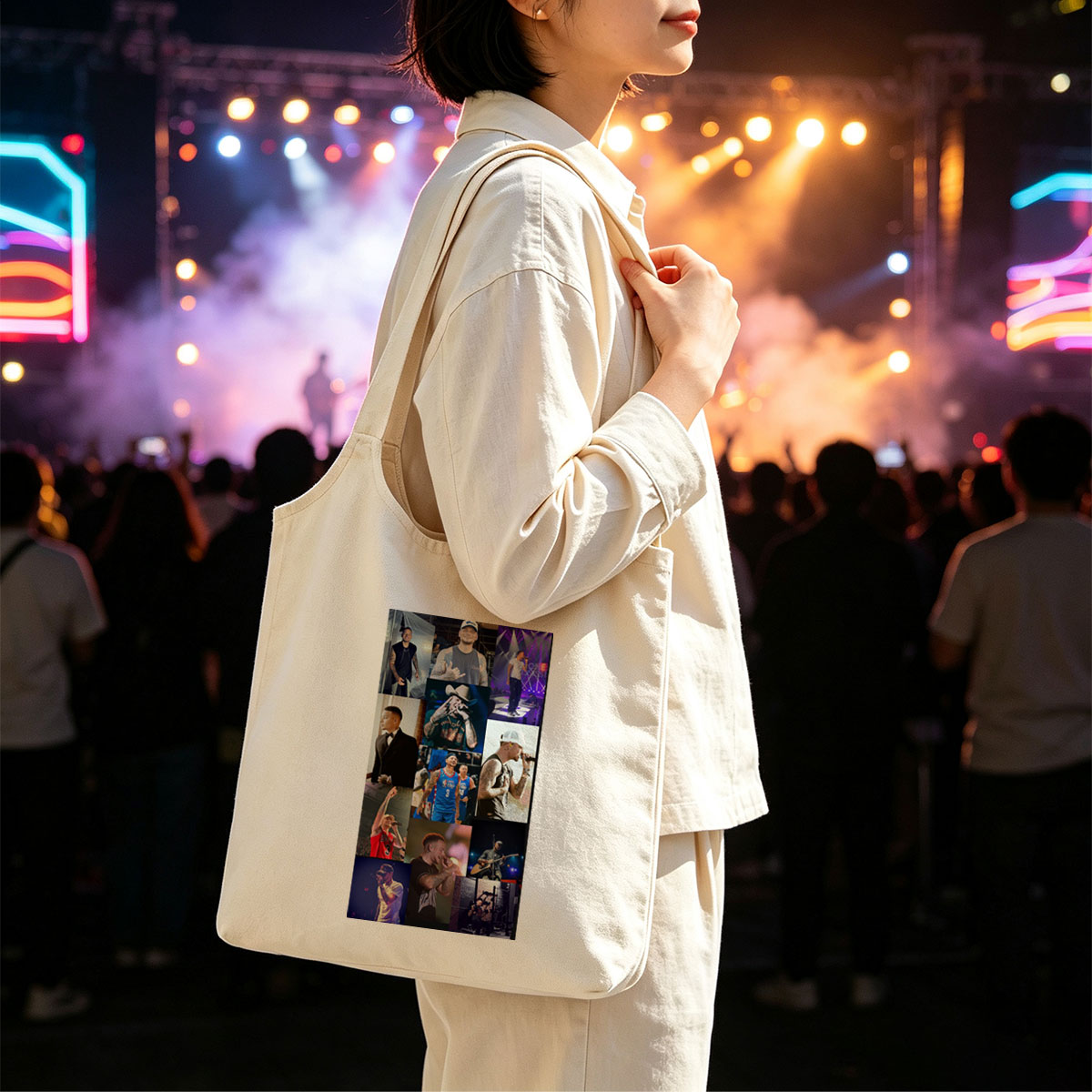 Chris Brown Live Performance and Lifestyle Moments Collage - Canvas shoulder bags/