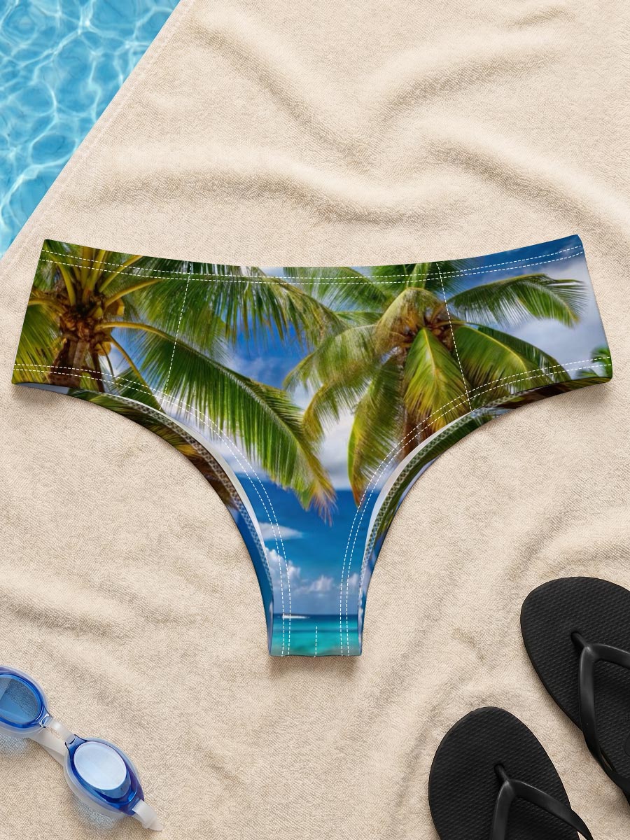 Tropical Beach with Palm Trees and Crystal Clear Water -  Men's swim trunks