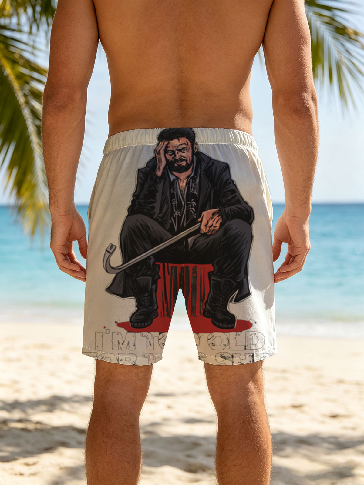 I'm Too Old For This Shit - Man with Cane on Stool -  Beach shorts