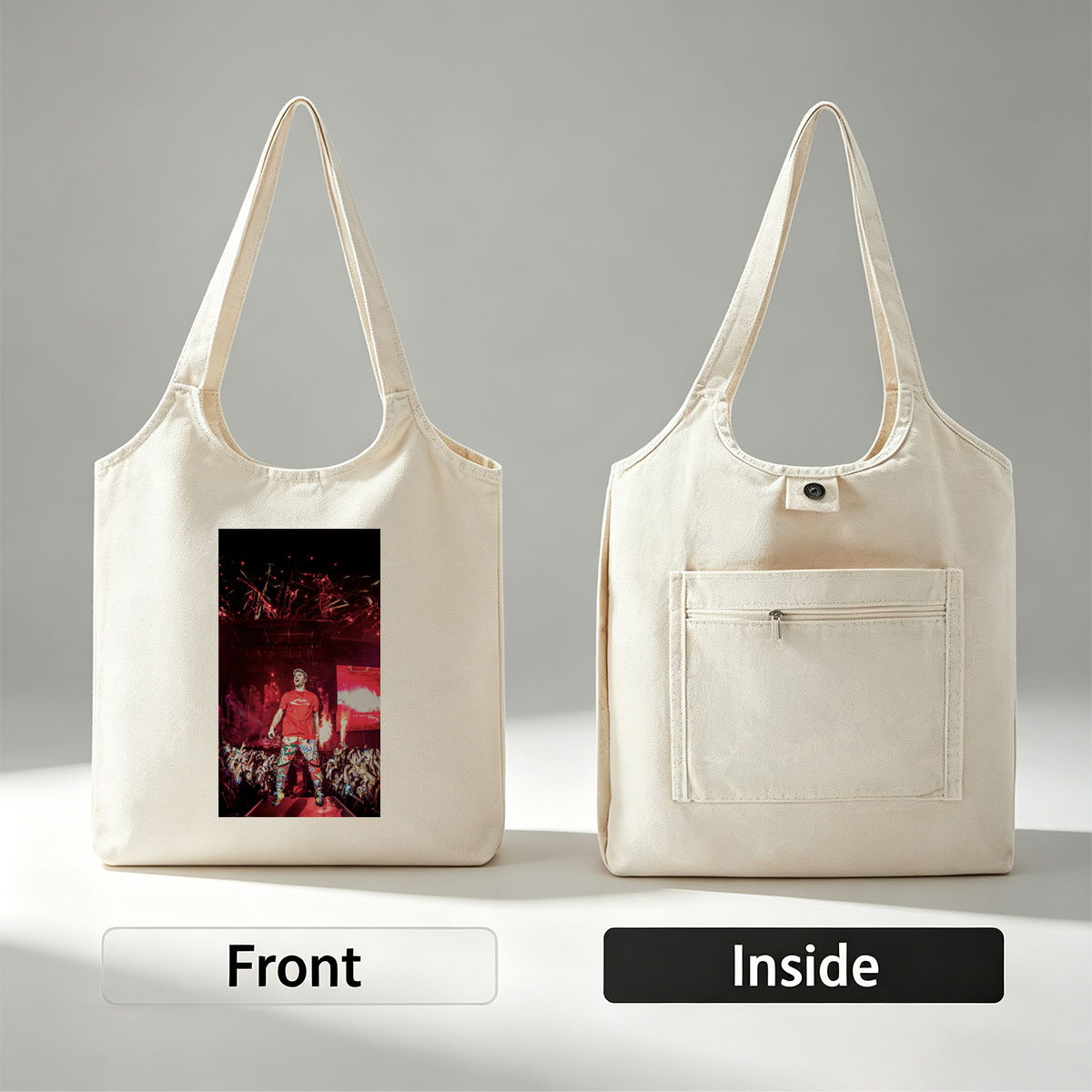 Machine Gun Kelly Live Performance on Stage with Fireworks and Crowd at Concert - Canvas shoulder bags/