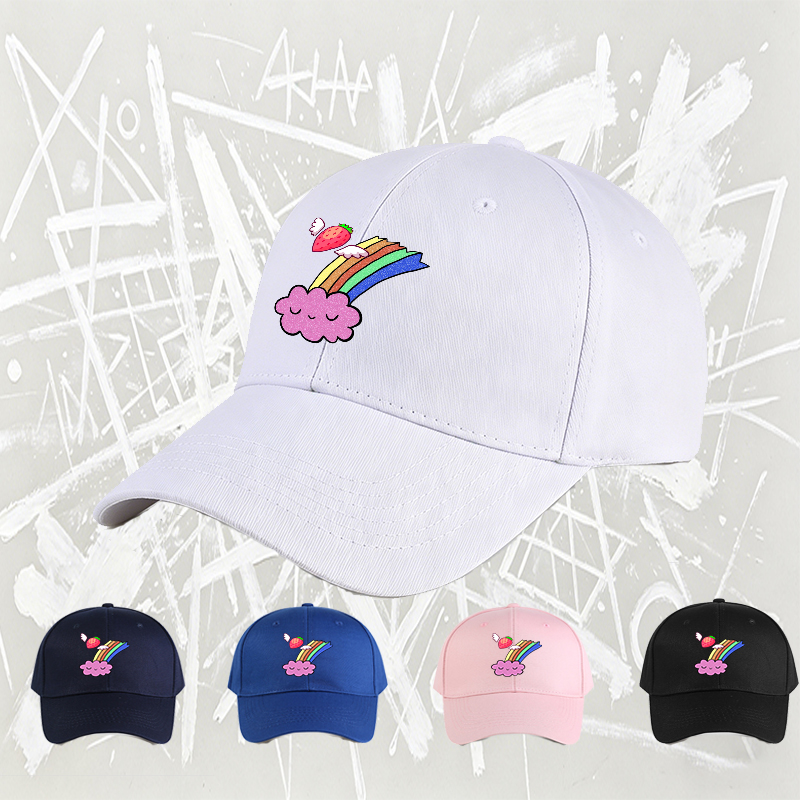 Unisex Classic Baseball Cap with Flying Strawberry Rainbow Cloud Print - Stylish Sun Protection Hat for Outdoor Activities, Perfect for Youth and Adults Who Love Whimsical Designs