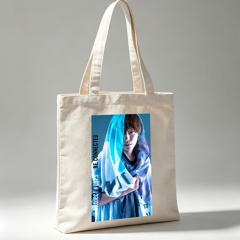 Yuki Kaji in a Dramatic Pose with Blue Tinted Scarf and Text Overlay 