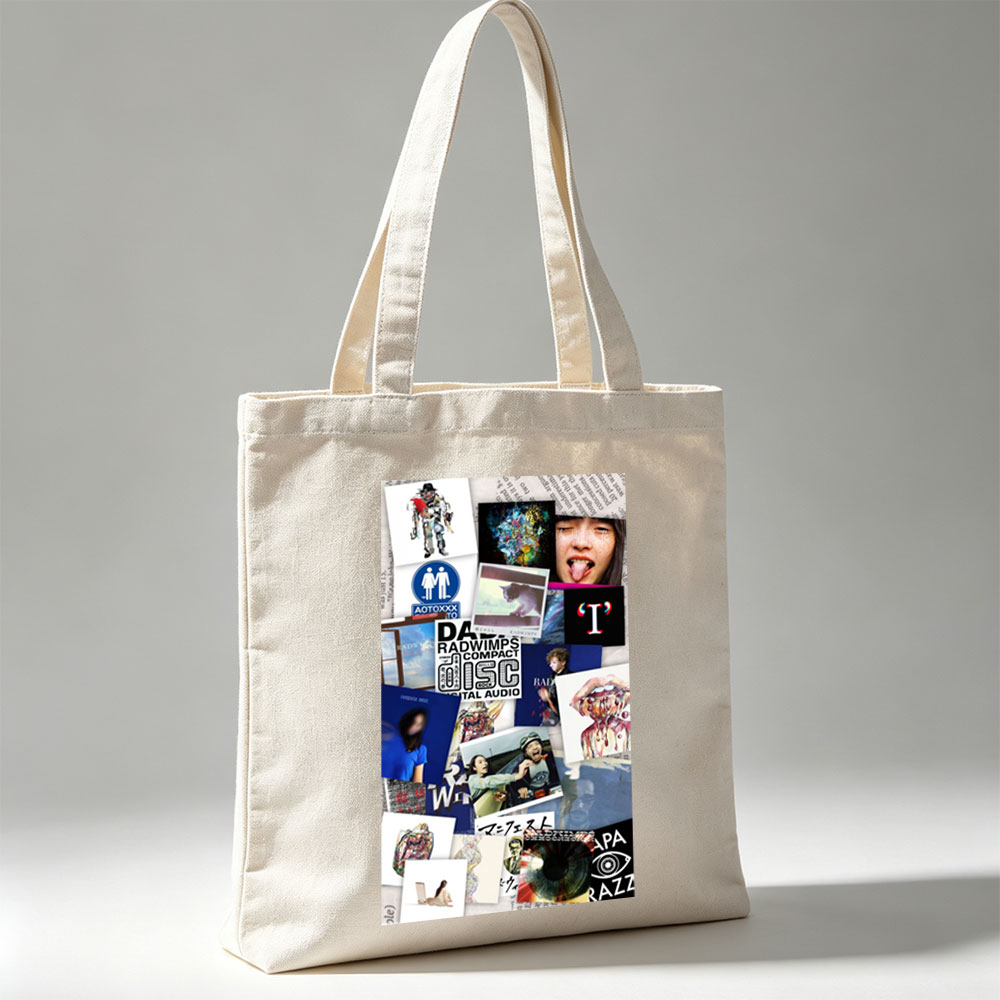 RADWIMPS Music Collage Featuring Album Art, Band Members, and Abstract Imagery - Canvas tote bags