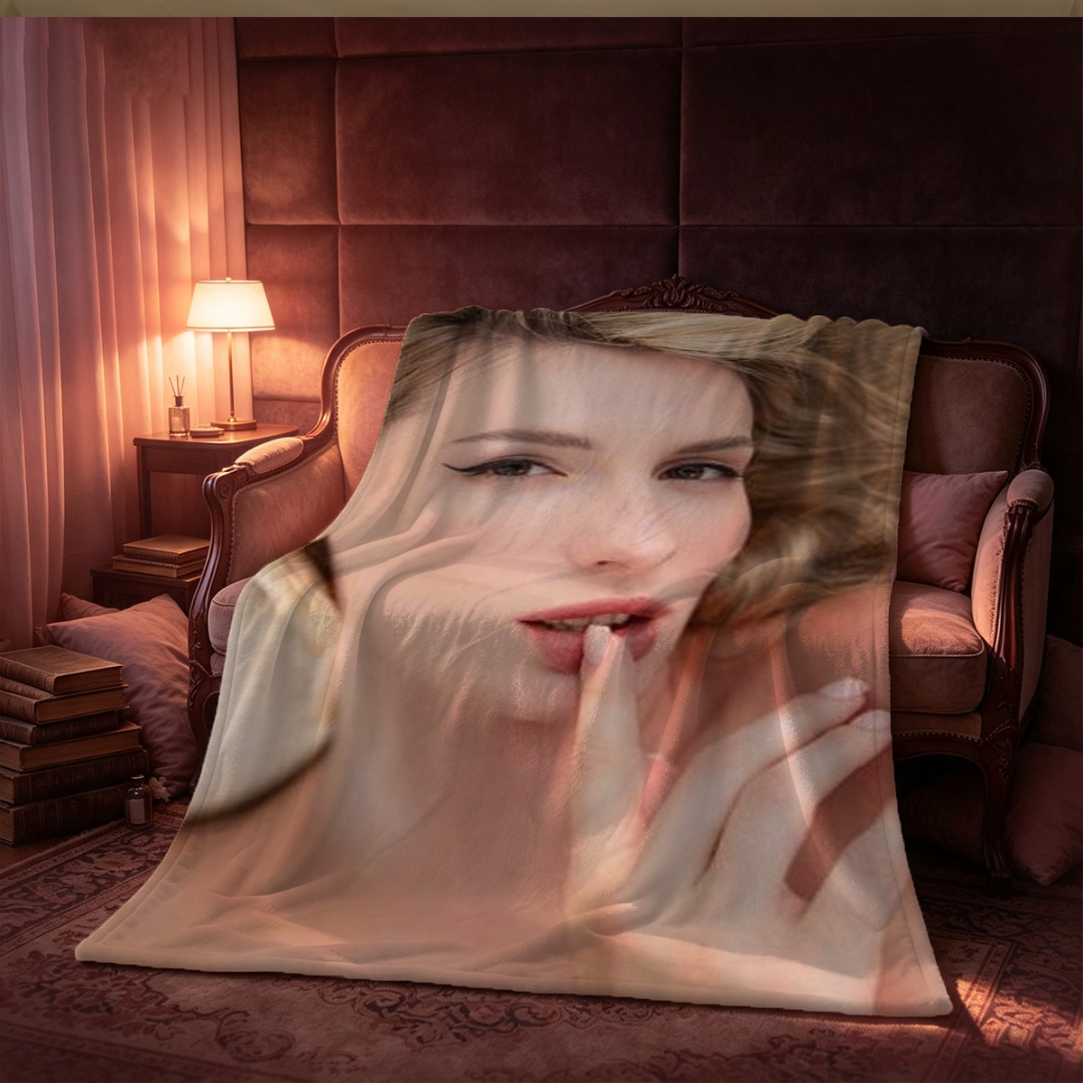 Wet White Lace Bra Portrait - Blanket