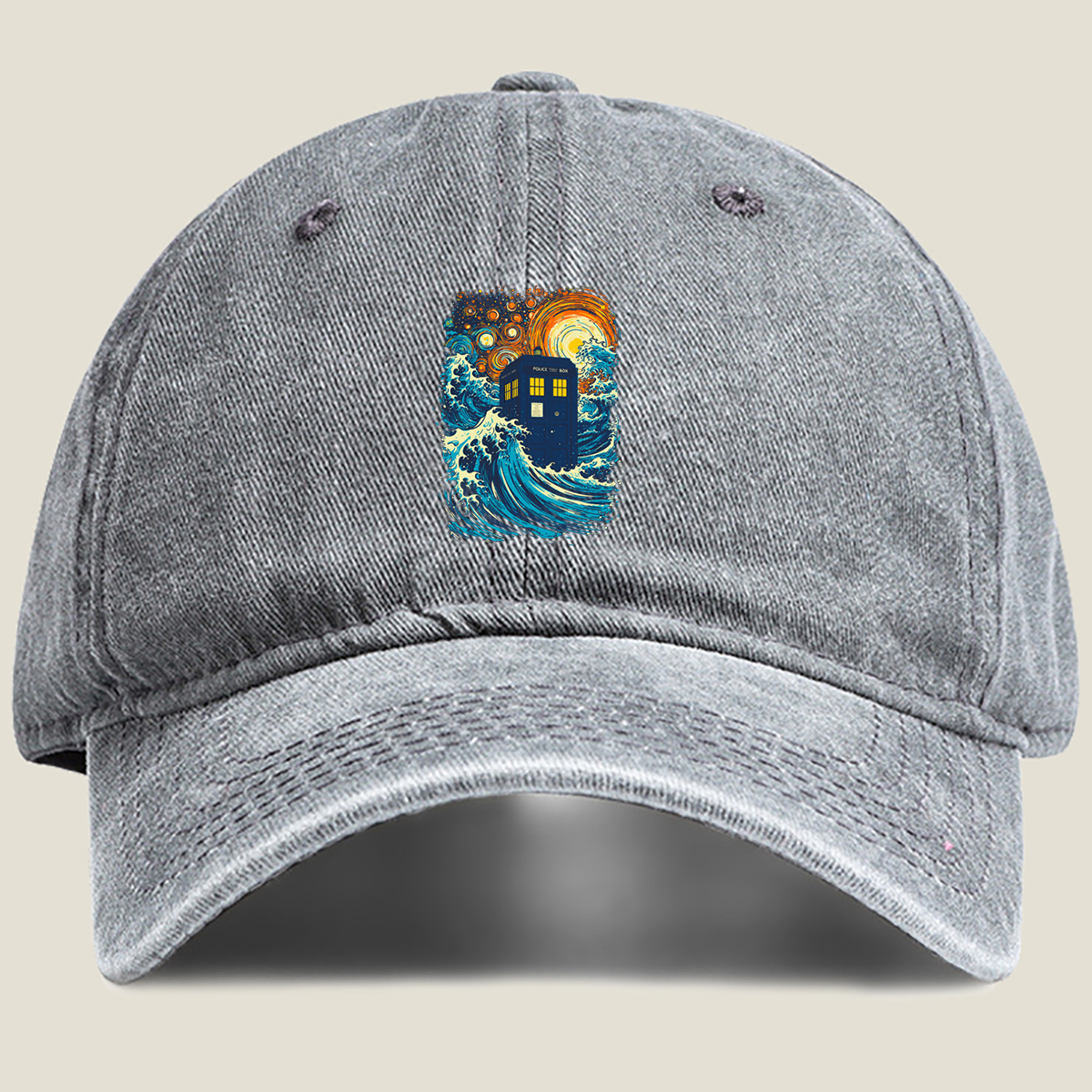 TARDIS in Stormy Seas - Washed Denim - Baseball Cap
