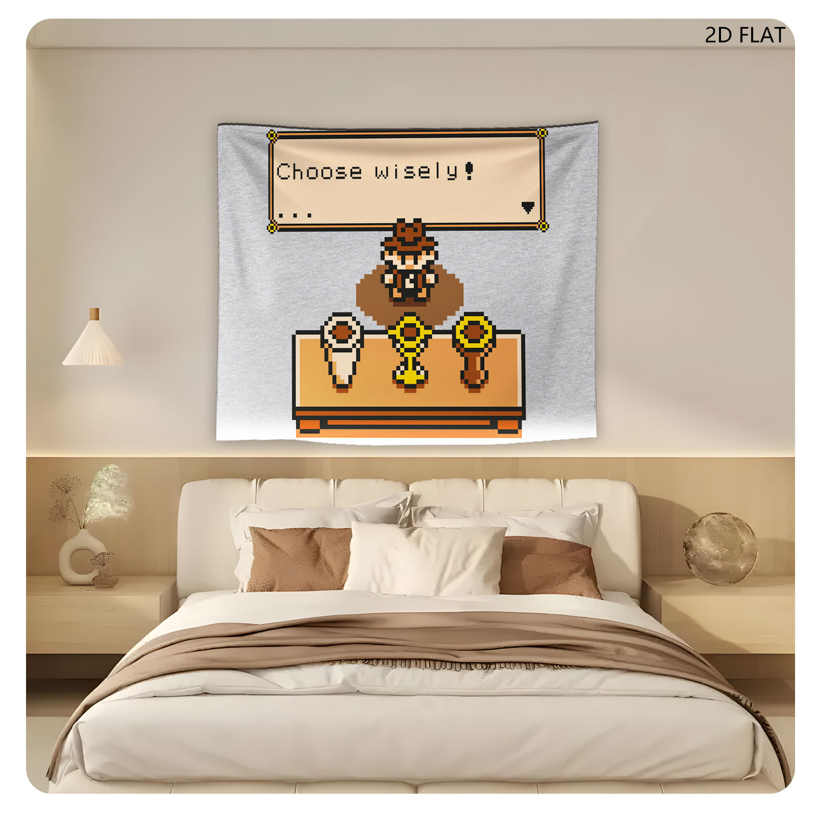 Pixel Art Character Chooses Among Three Items with 