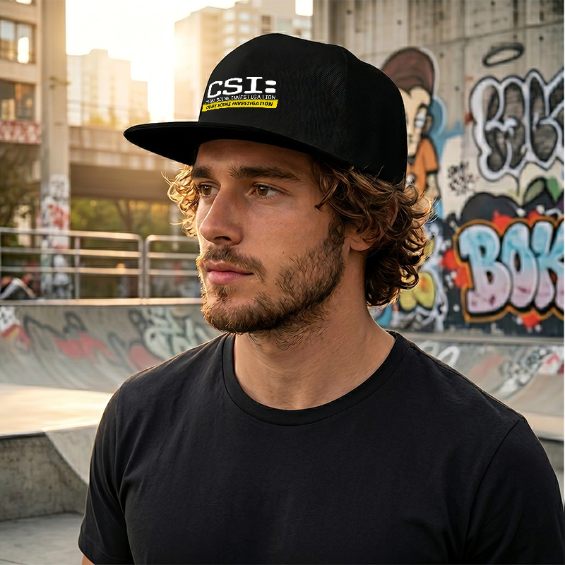 Flat Brim Baseball Cap CSI Crime Scene Investigation Logo Streetwear Underground Skate Style for Basketball Court Urban Street Skate Park Skaters Rappers Streetwear Enthusiasts