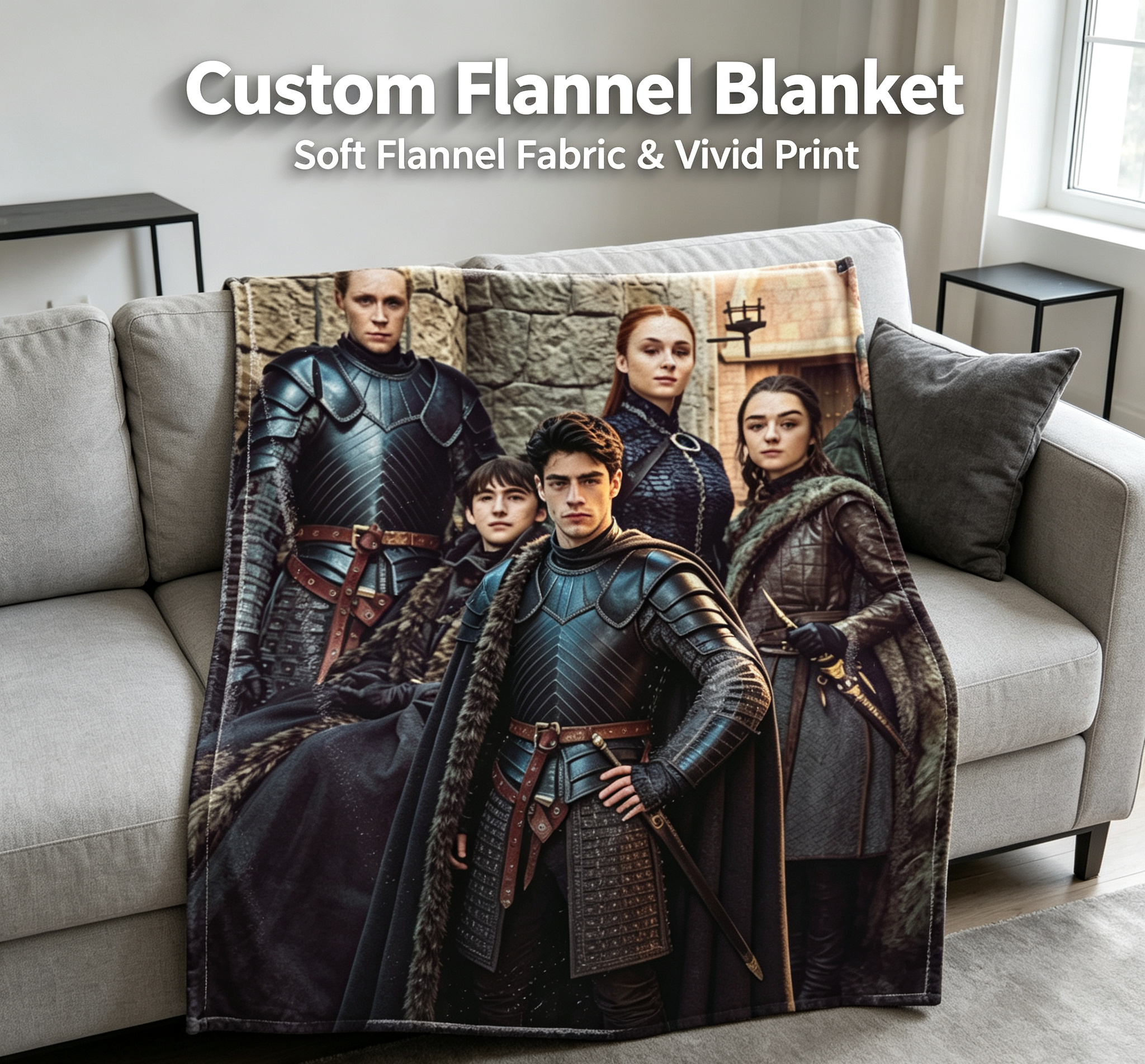 Custom Face Blanket Medieval Knight Group Portrait Flannel Blanket Perfect for Couch or Bed Cozy Gift for Fantasy Fans