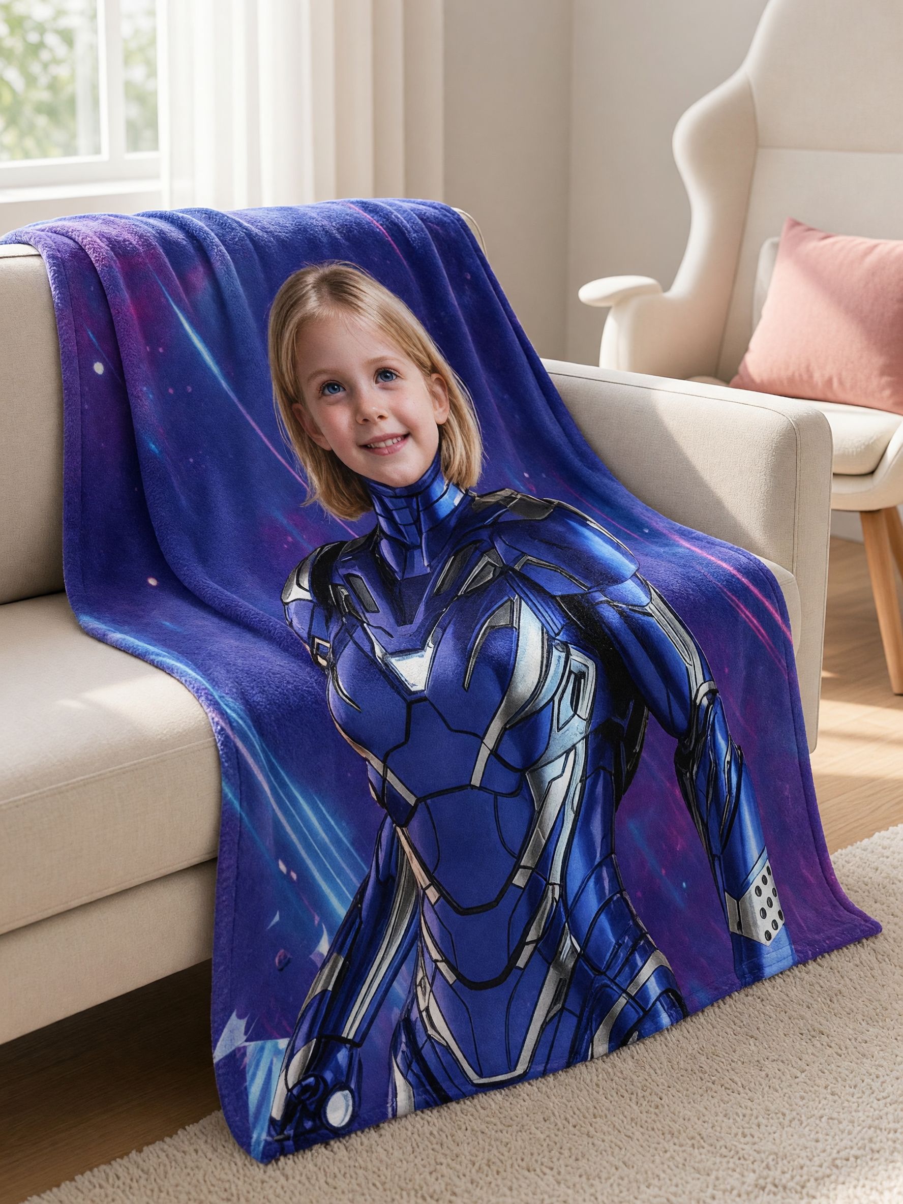 Custom Face Blanket Personalized Superhero Armor Flannel Fleece Throw Soft Bed Sofa Wrap Ideal Unique Birthday Gift
