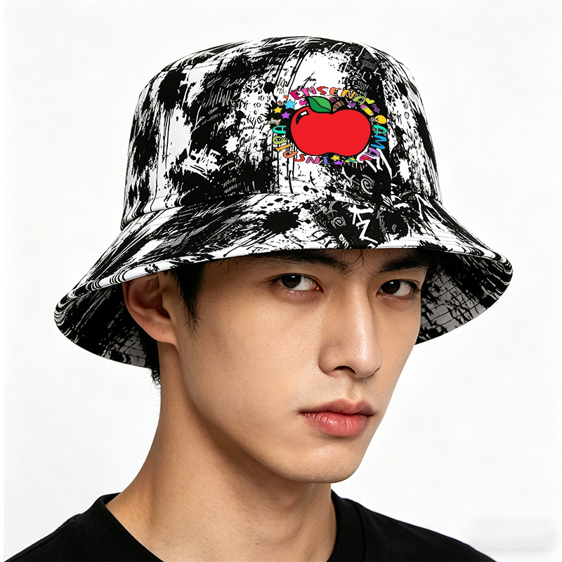 Unisex Classic Graffiti Bucket Hat with Colorful Apple and 