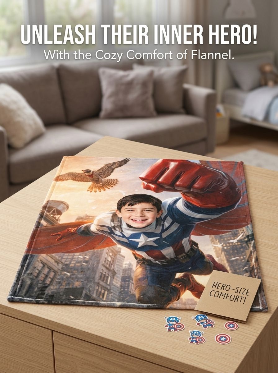 Personalized Superhero Face Photo Blanket Ultra Soft Flannel Fleece Throw Cozy Custom Keepsake Gift for Kids and Adults