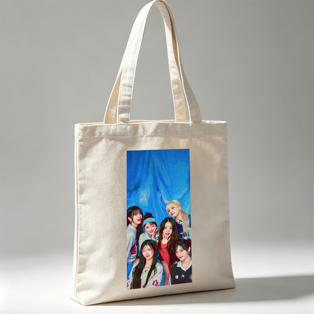 IVE Group Photo with Blue Background and Casual Outfits - Canvas tote bags