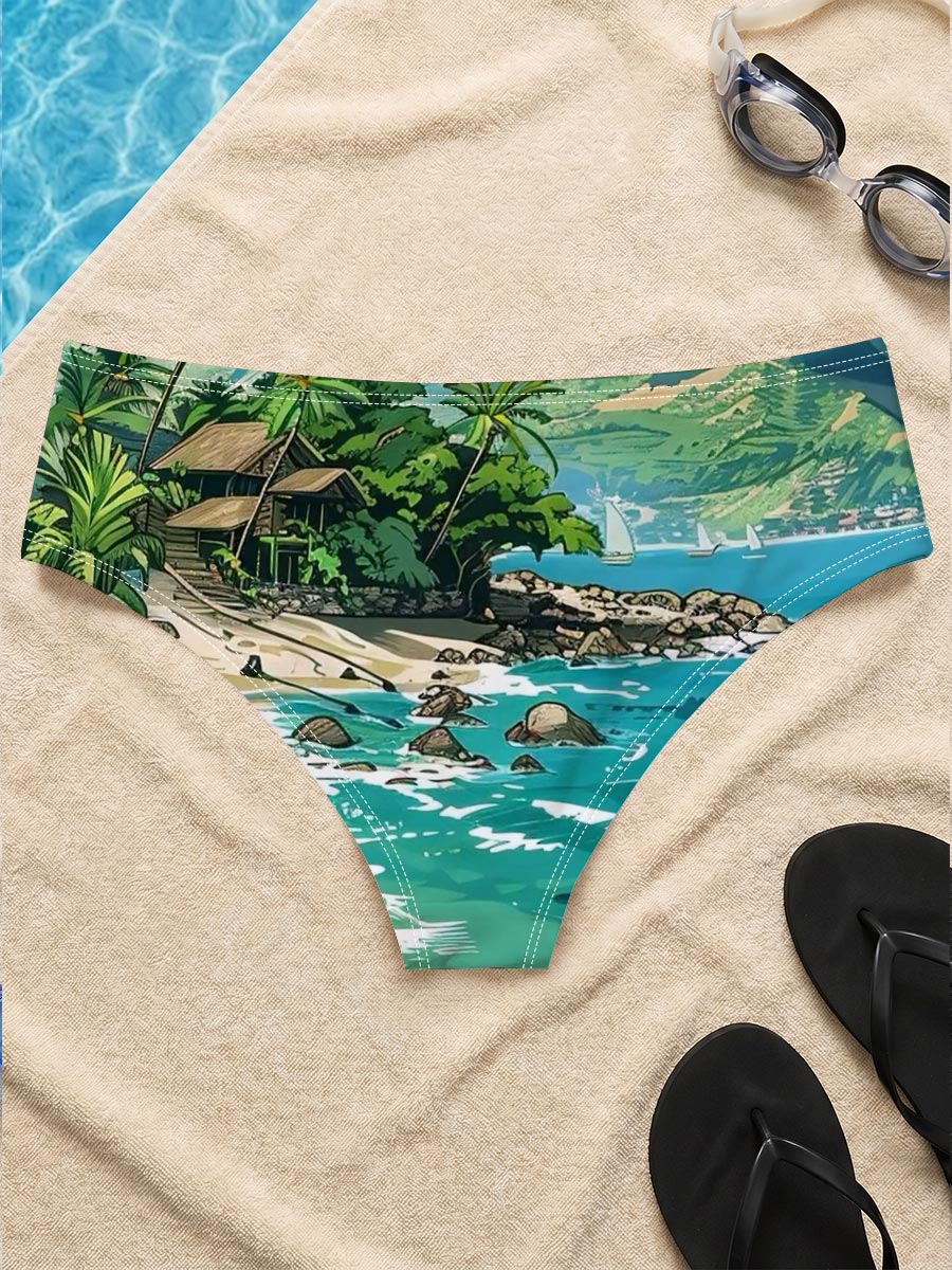 Tropical Beach with Lush Palm Trees and Crystal Clear Waters -  Men's swim trunks