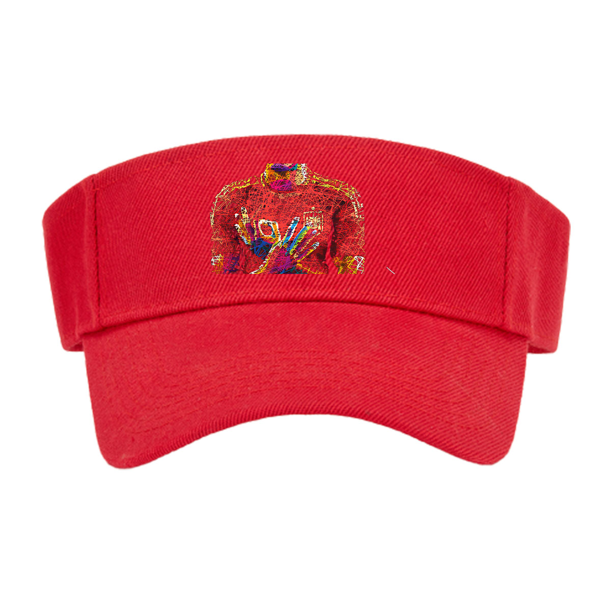 Lamine Yamal, vibrant line art portrait of the footballer in a red jersey with number 19, arms crossed, against a black background. -  Visor cap