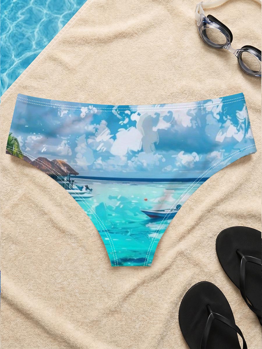 Crystal Clear Waters and Boats Under a Summer Sky -  Men's swim trunks