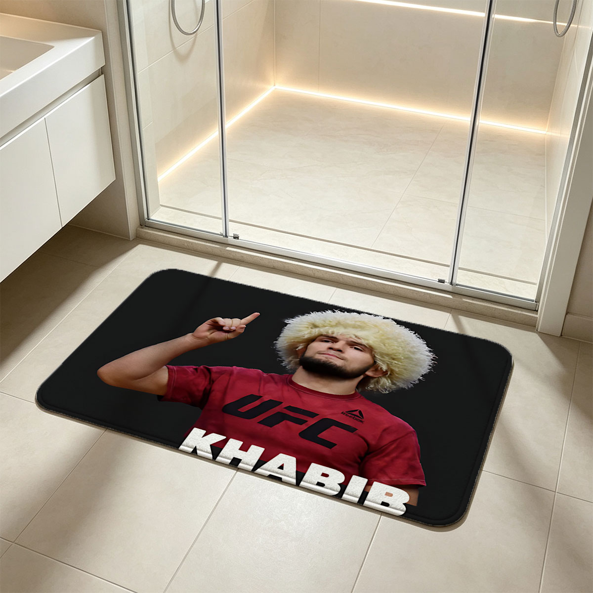 Khabib Nurmagomedov in UFC Gear with Traditional Hat - Flannel floor mat