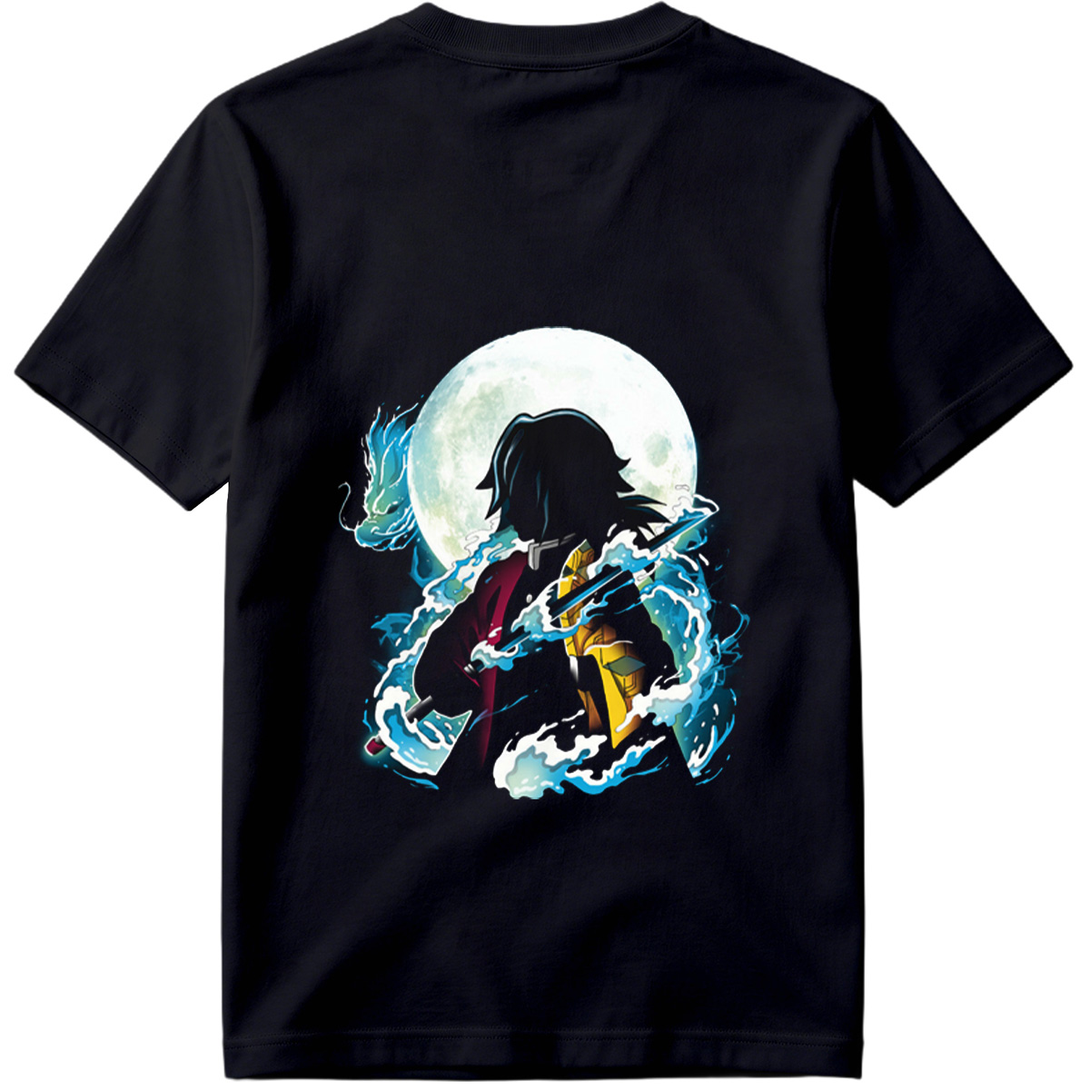 Demon Slayer Tanjiro Kamado Water Breathing Moon Background - Tee