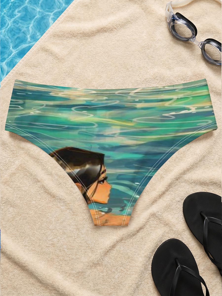 Woman swimming in clear blue water near rocky shore -  Men's swim trunks
