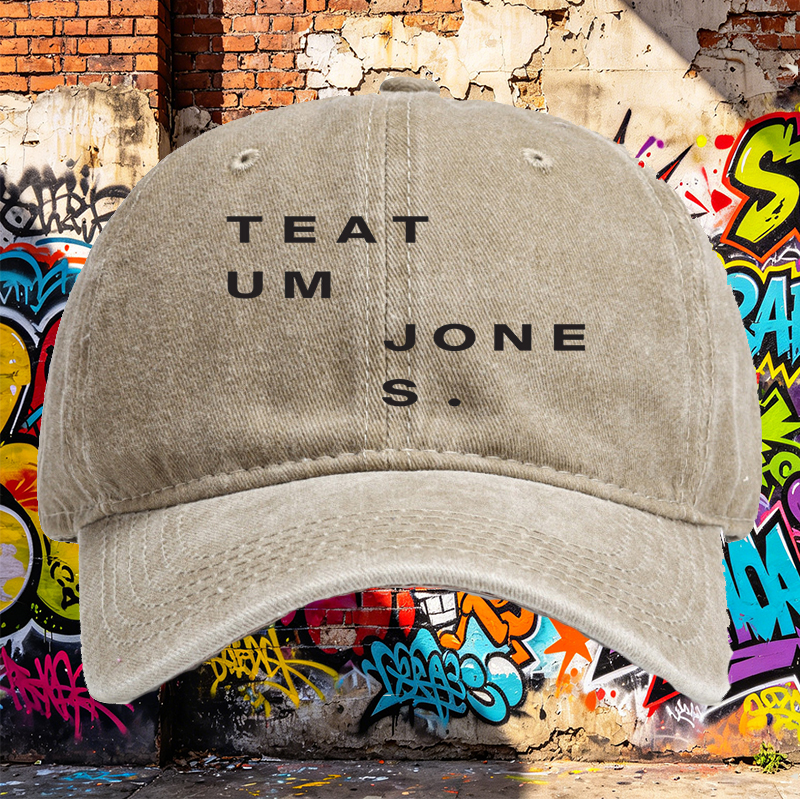 Unisex Classic Washed Cap with TEATUM JONES Logo Print - Casual Streetwear Hat for Outdoor Activities, Urban Style, Adults & Fashion Lovers