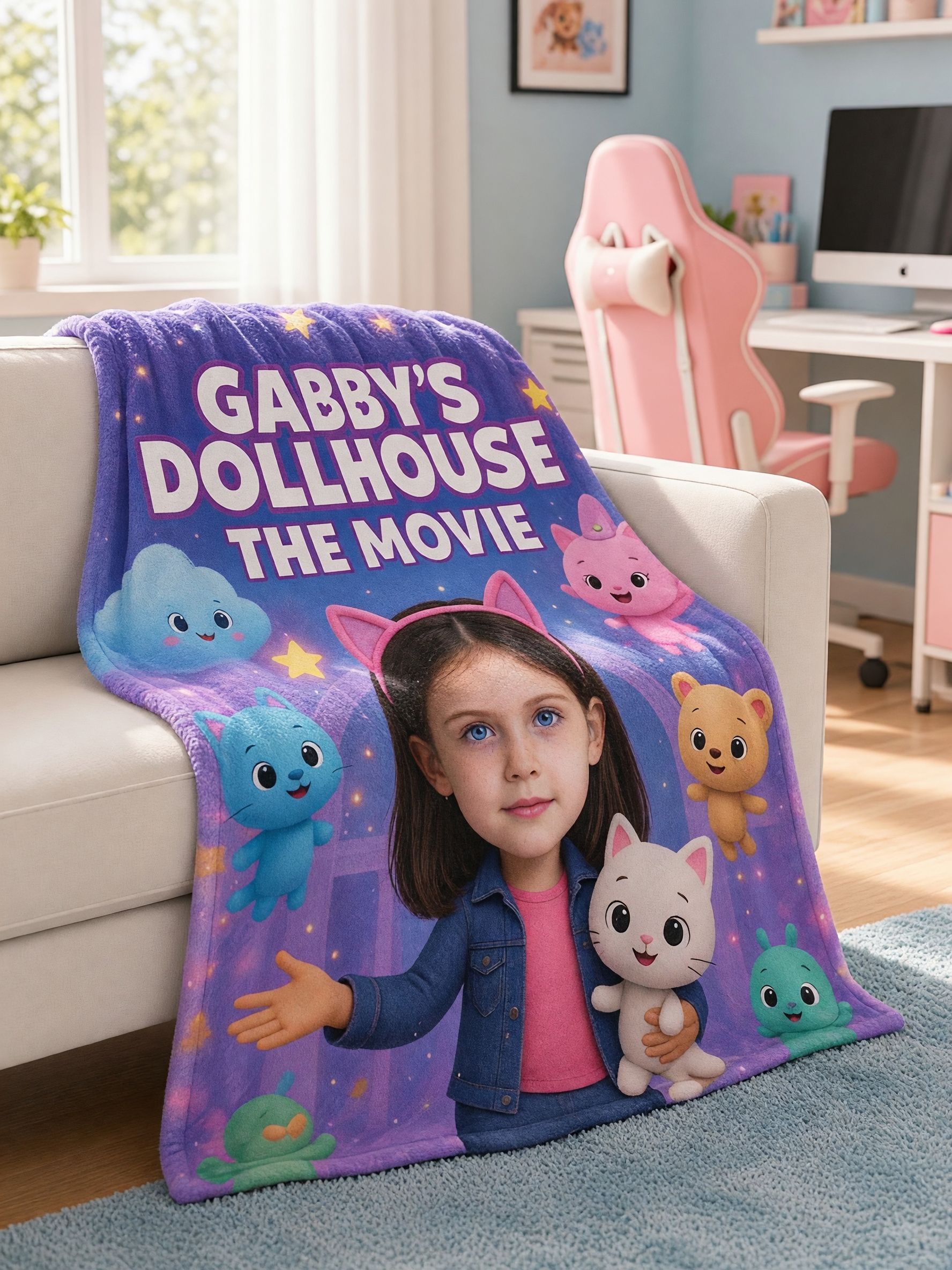 Custom Face Photo Flannel Blanket Personalized Cartoon Character Throw Skin-Friendly Cozy Bed Sofa Travel Gift