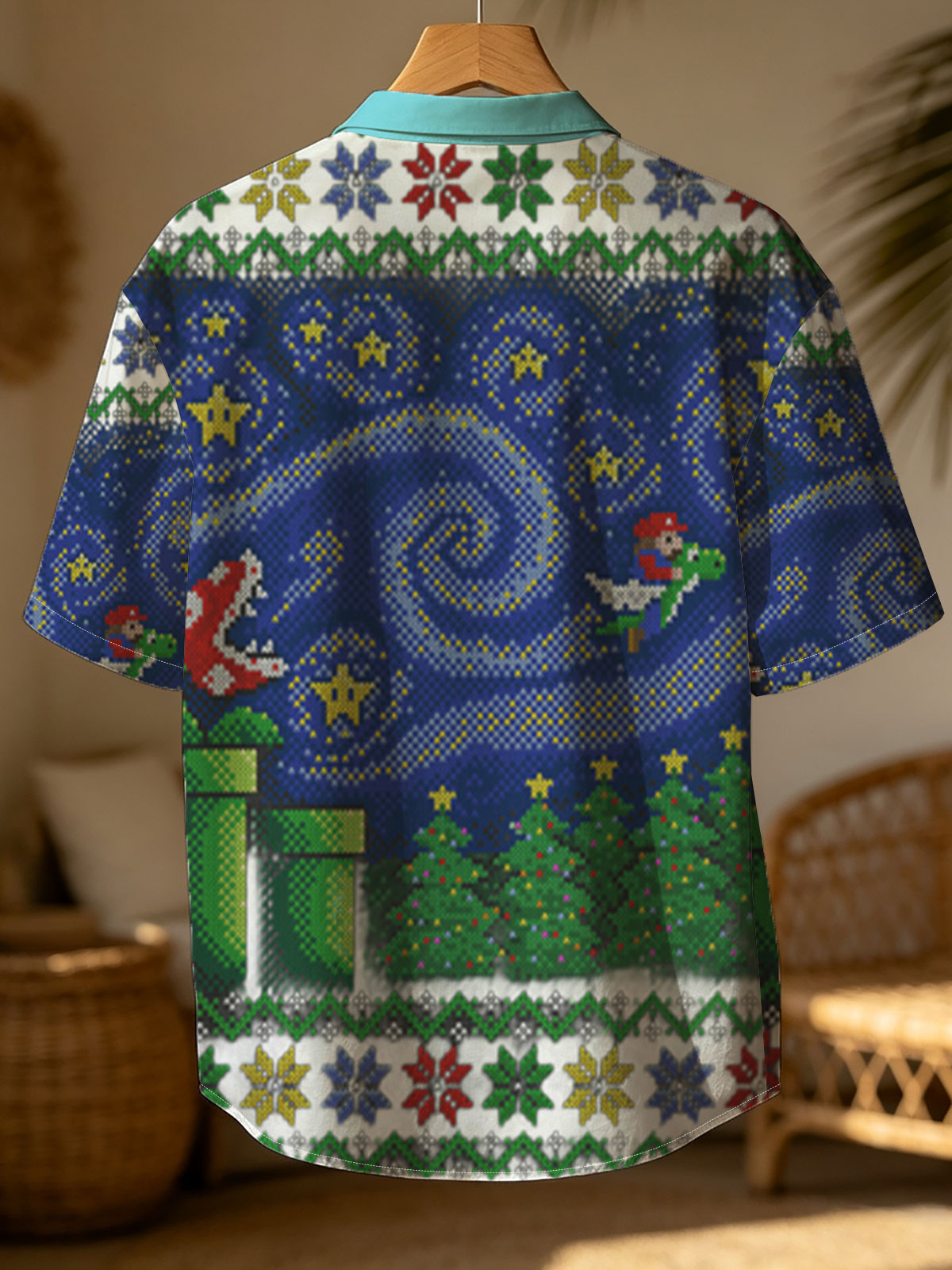 Mario and Yoshi in Starry Night with Bowser and Pipe Scene -  Shirt