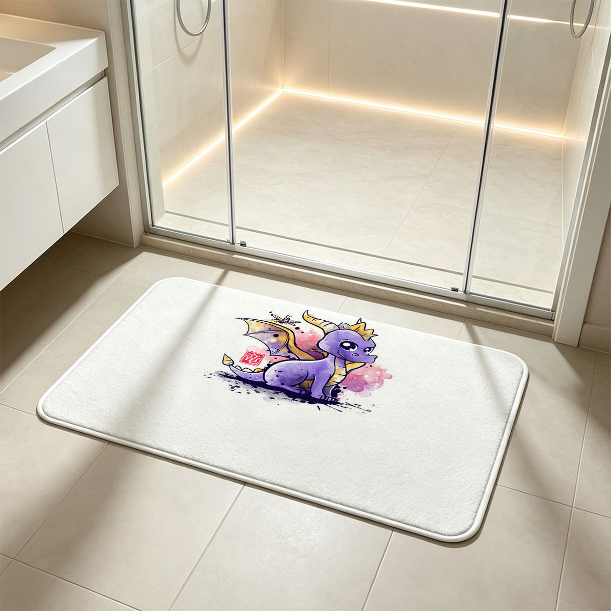 Cute Purple Dragon with Mosquito and Chinese Character 