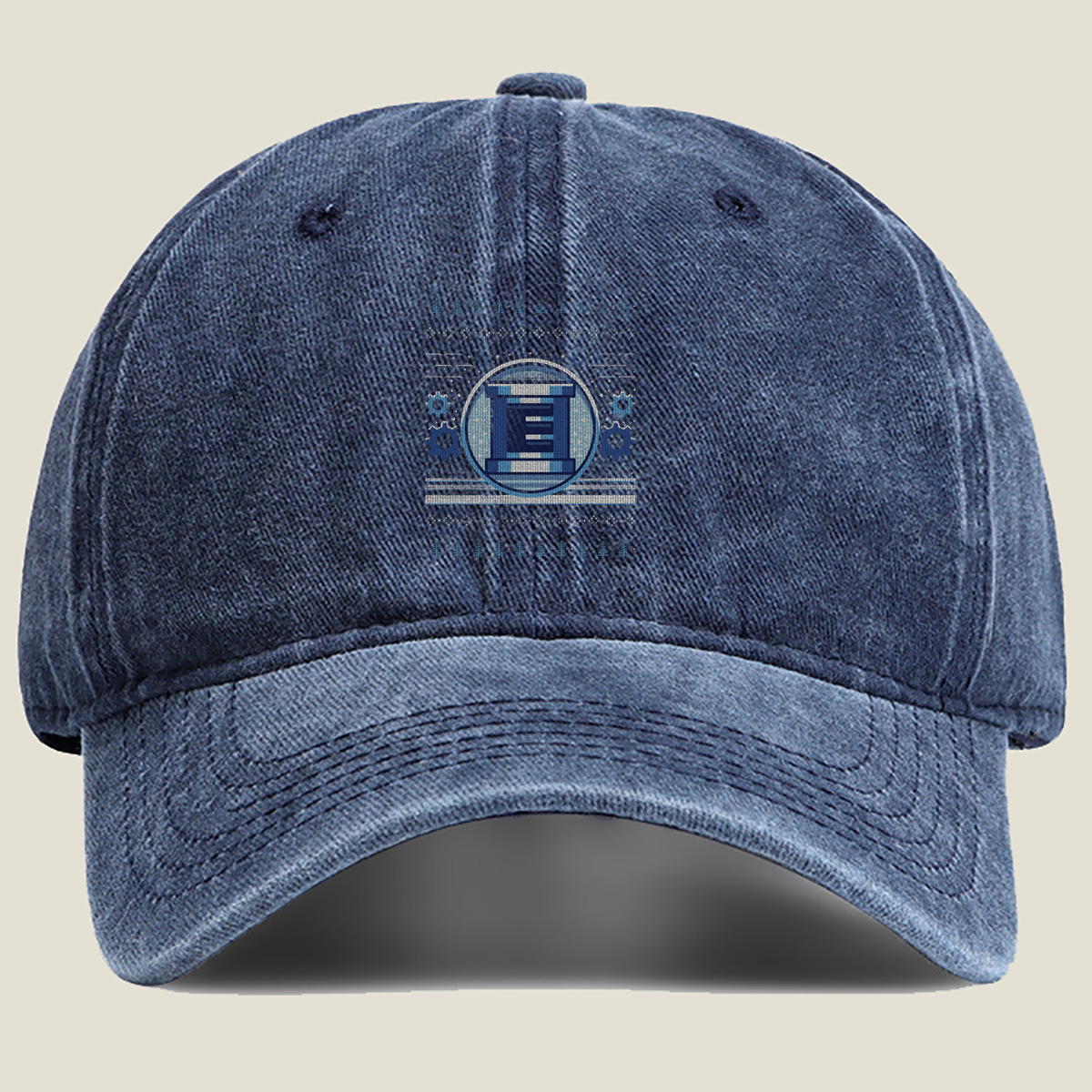 Pixel Winter Emblem: Column & Gears Holiday Design - Washed Denim - Baseball Cap