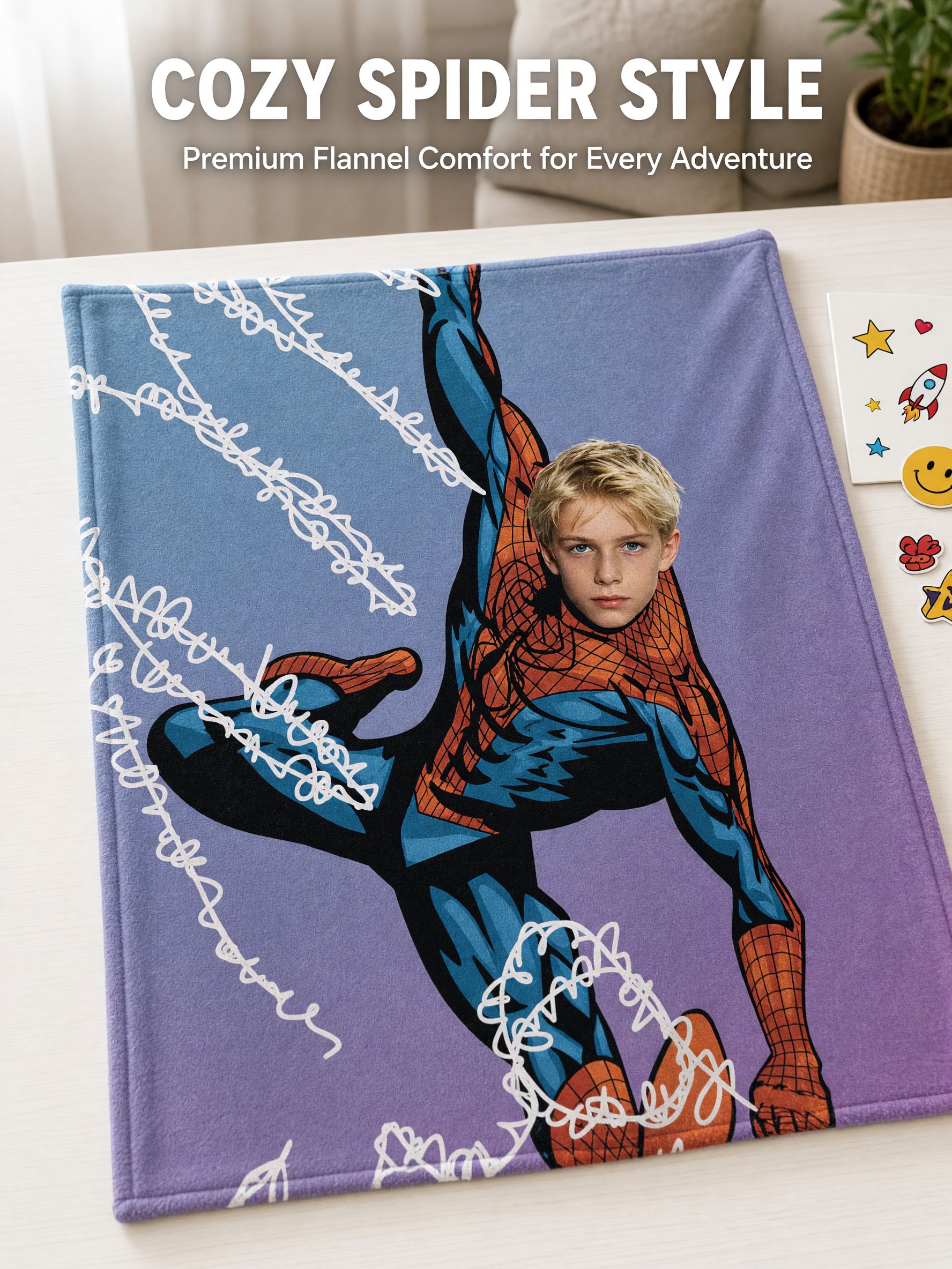 Custom Face Superhero Flannel Blanket Personalized Photo Cozy Soft Fleece Throw for Kids and Adults Gift