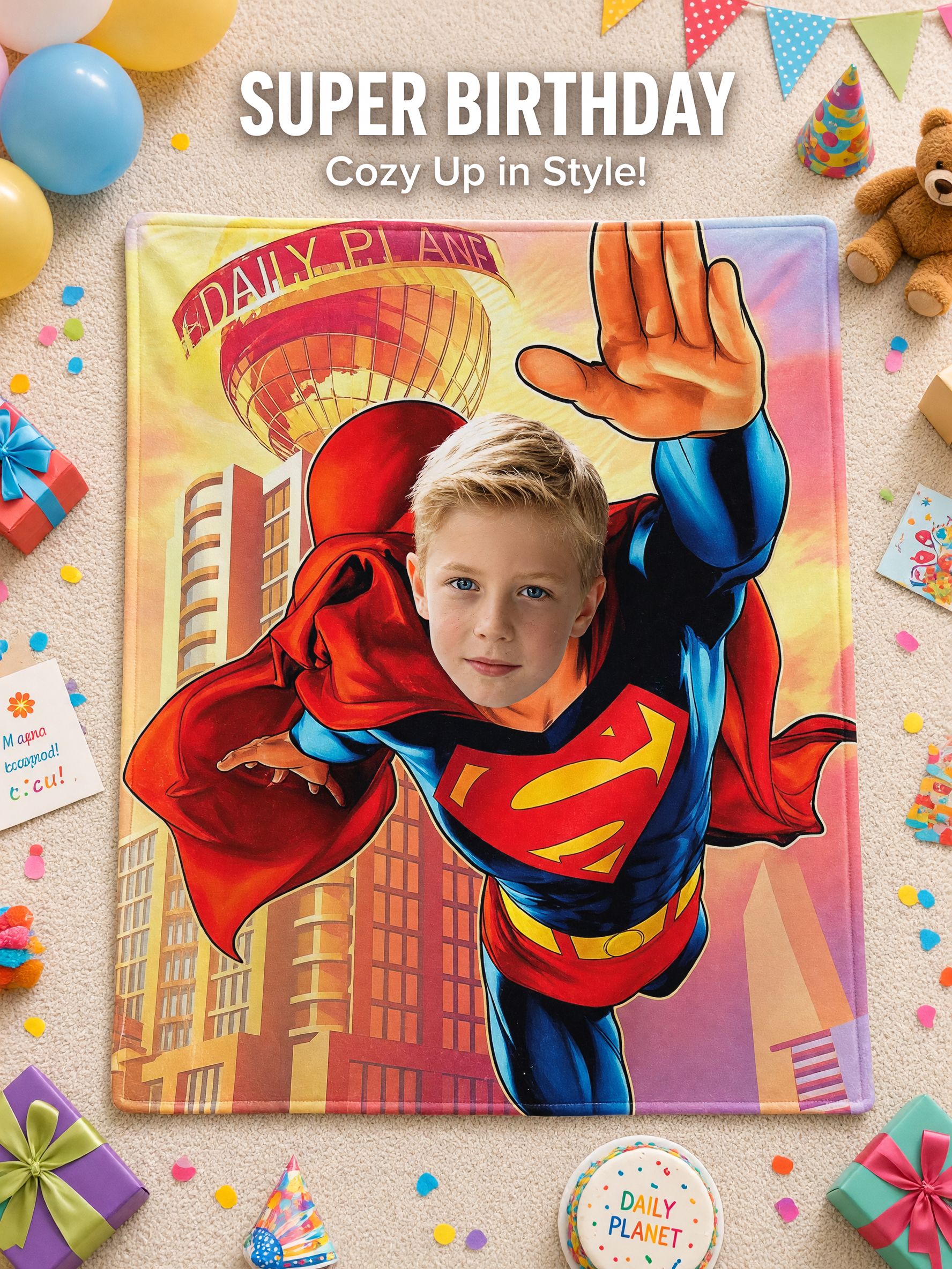 Custom Face Photo Superhero Flannel Fleece Blanket, Ultra Soft Personalized Bed Sofa Throw for Kids and Adults Gift