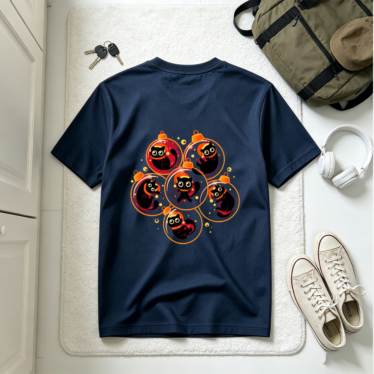 Black Cats in Christmas Ornaments - Tee