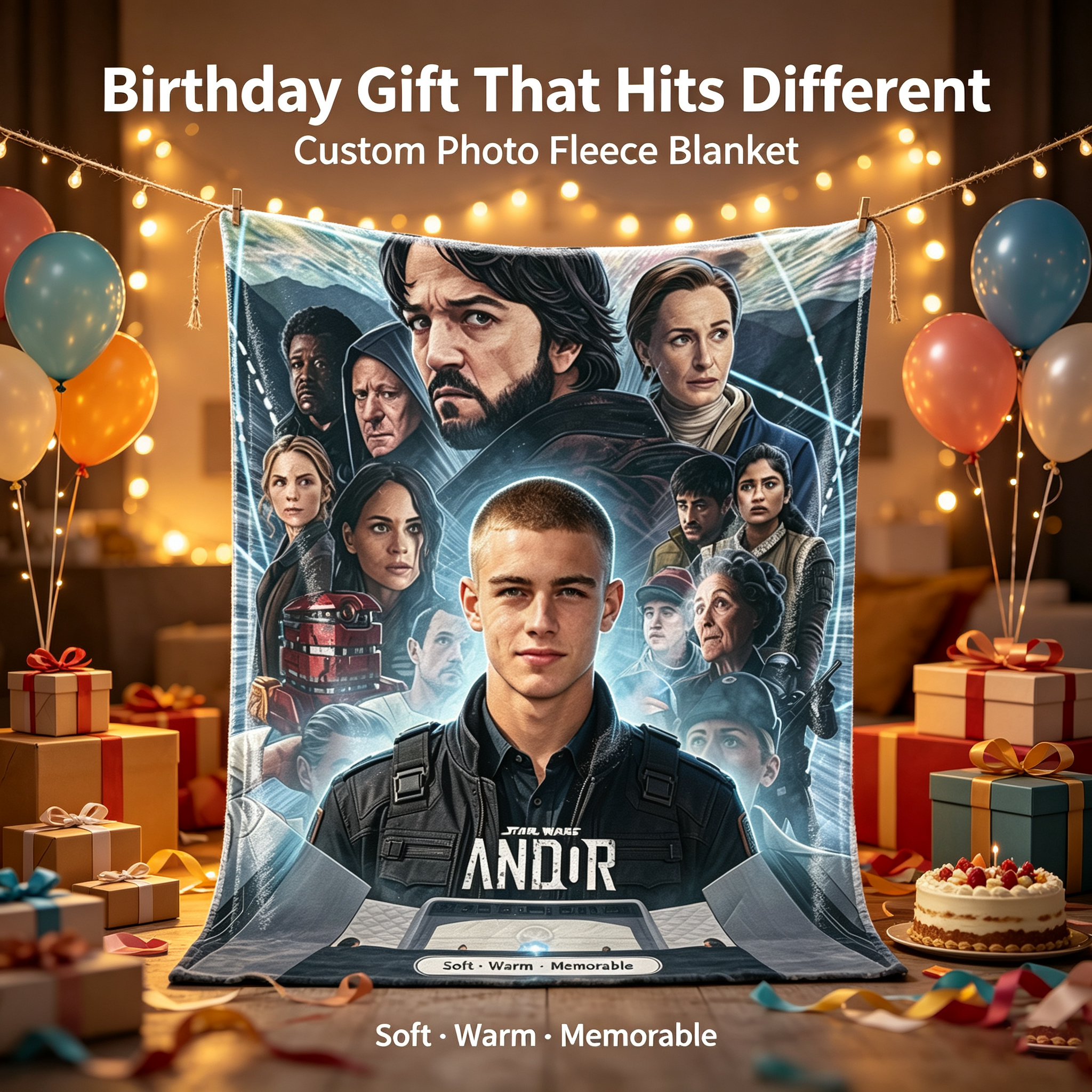 Custom Face Blanket Star Wars Andor Flannel Blanket for Fans and Collectors Perfect Gift or Giveaway Item