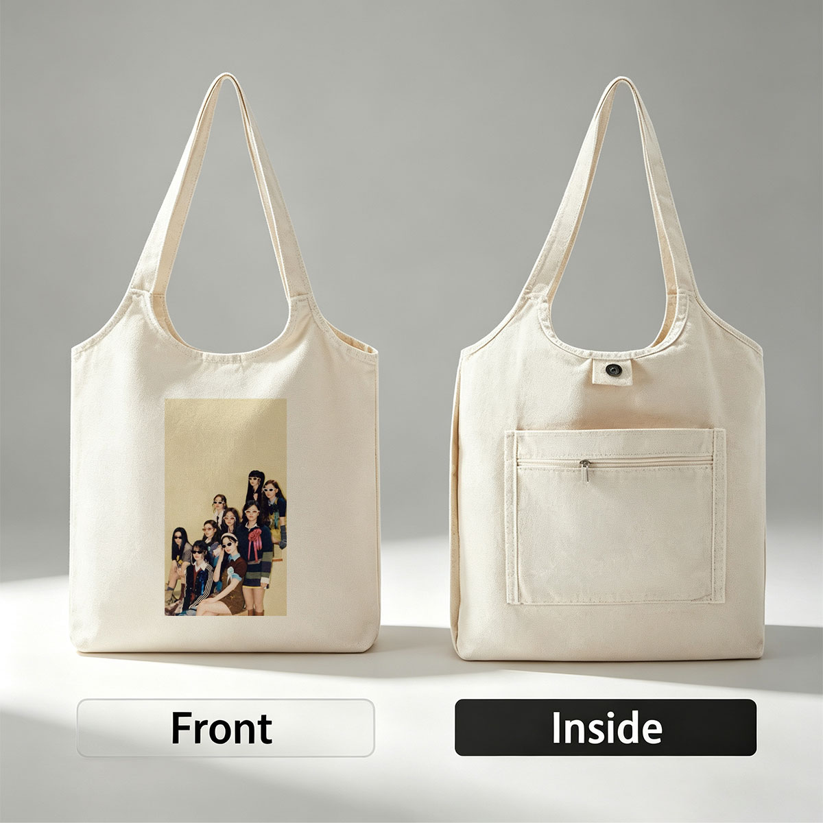 NewJeans Group Photo in Stylish Vintage Outfits with Sunglasses and Floral Accents - Canvas shoulder bags/