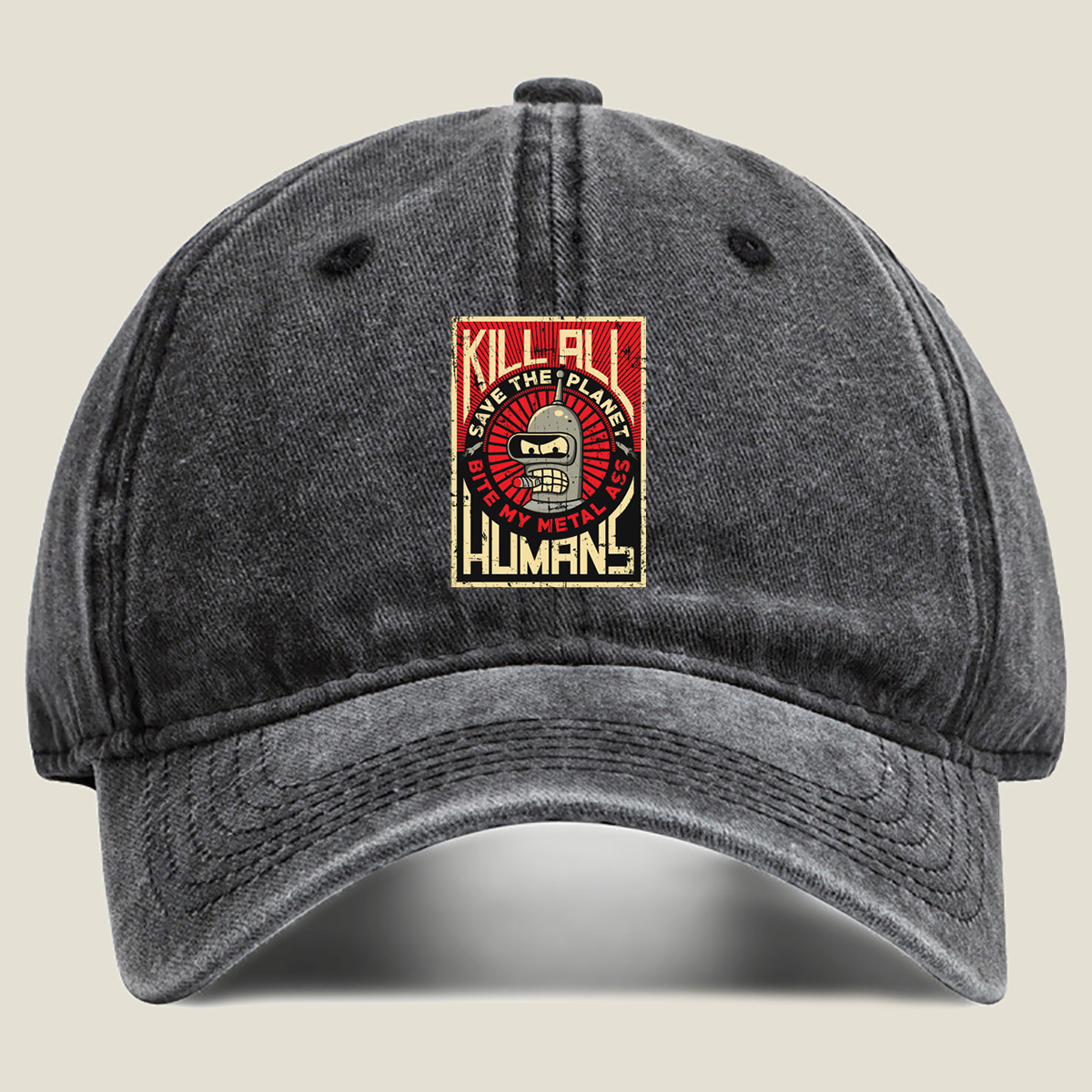 Futurama - Bender: Kill All Humans - Washed Denim - Baseball Cap