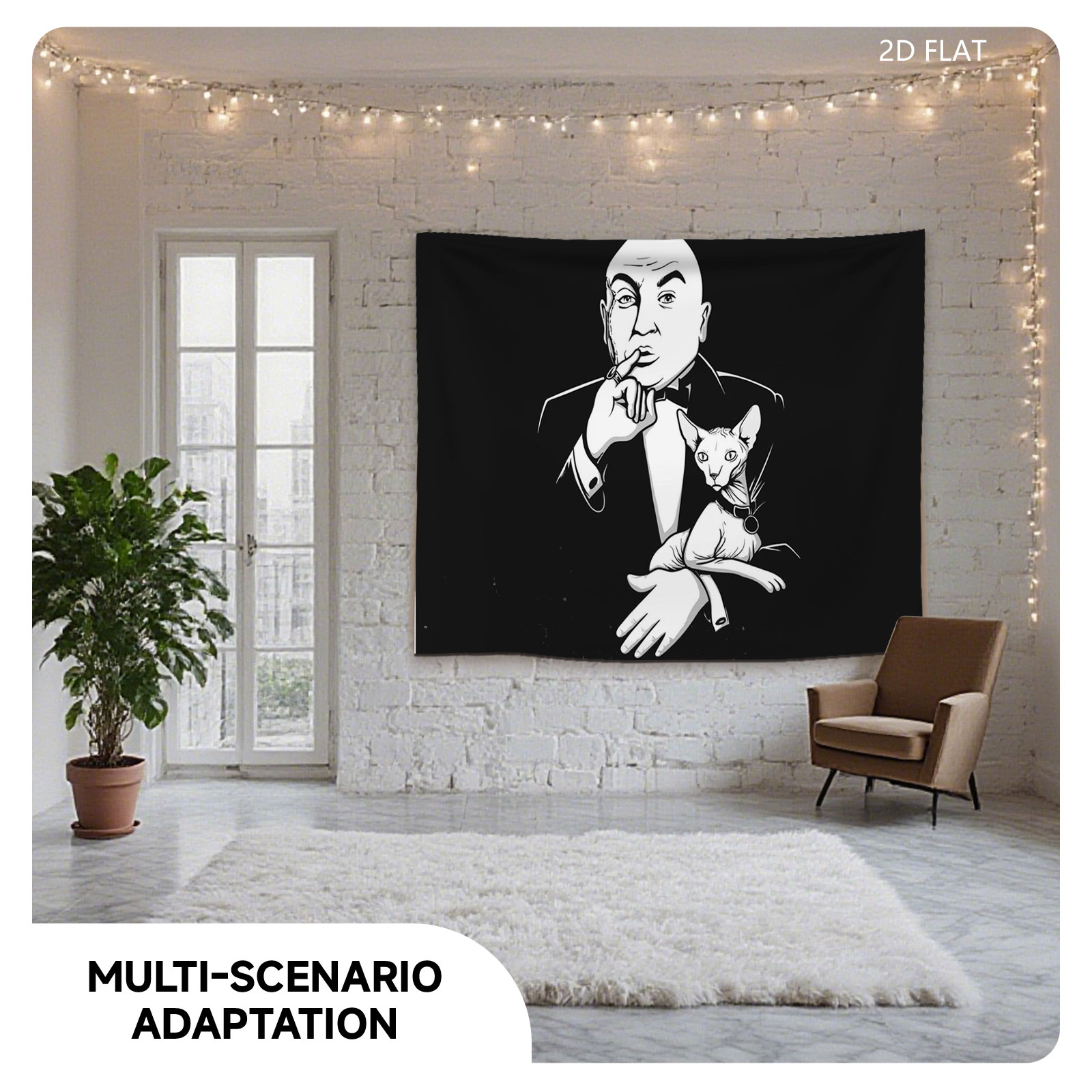Bald Man in Tuxedo with Sphynx Cat on Hand - Tapestry