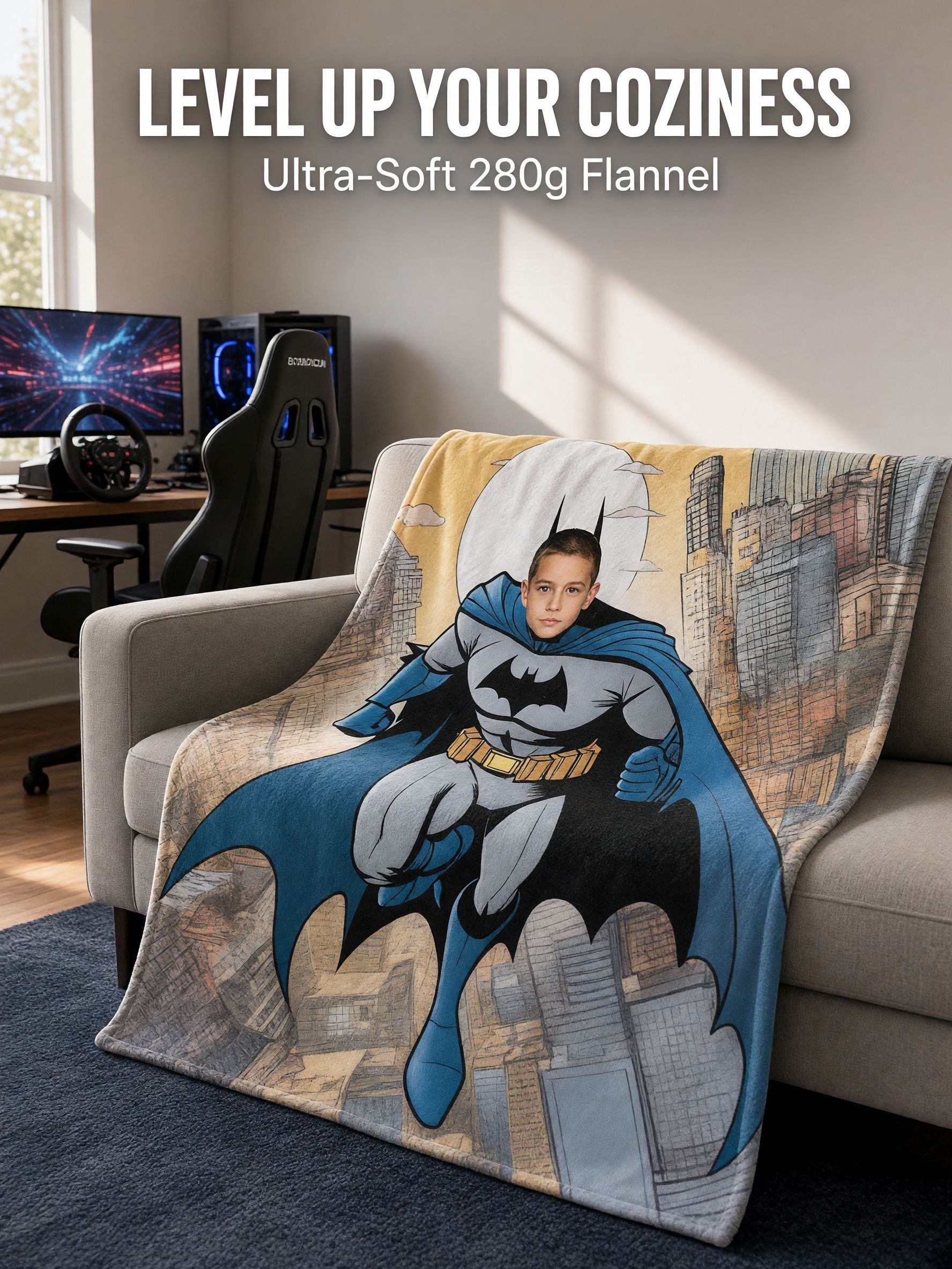 Custom Face Superhero Flannel Blanket Personalized Comic Hero Throw Cozy Plush Keepsake Gift for Kids and Adults