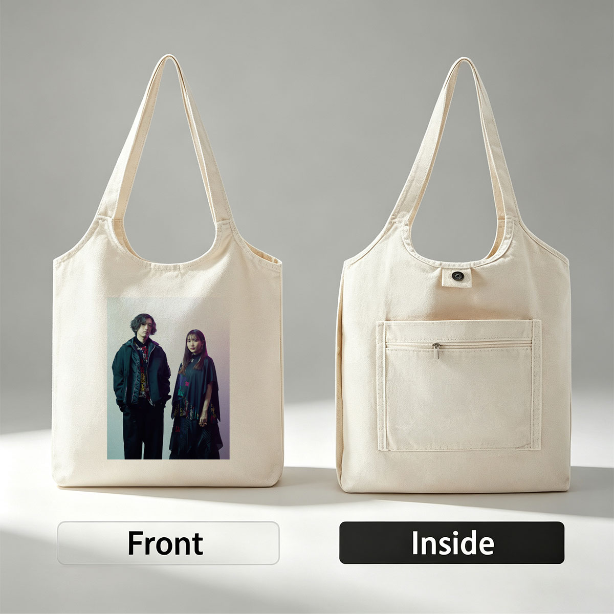 YOASOBI in Studio Portrait - Fashionable Duo Poses Against Gradient Background - Canvas shoulder bags/