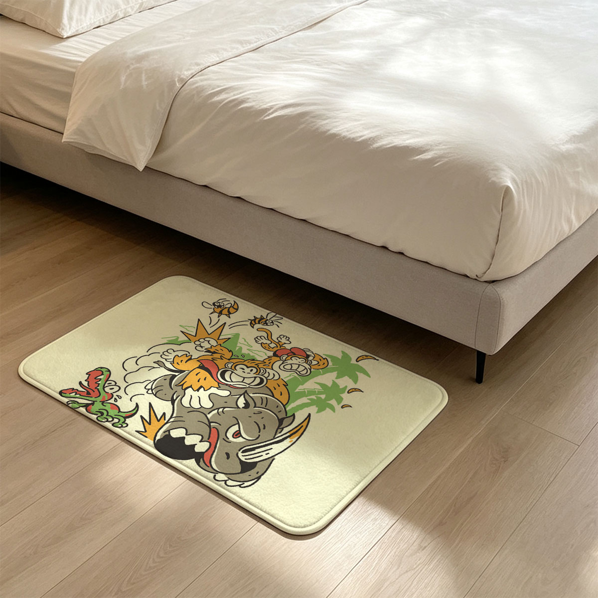 Diddy Kong and Donkey Kong Ride a Rhinoceros Through Jungle Chaos - Flannel floor mat