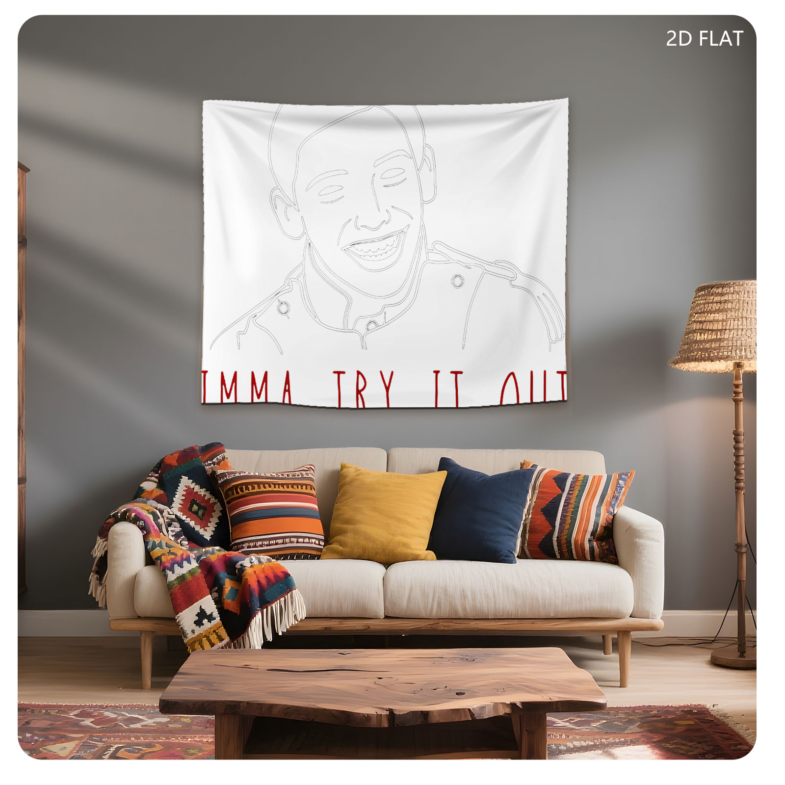 Imma Try It Out - Line Art Portrait of a Smiling Man - Tapestry