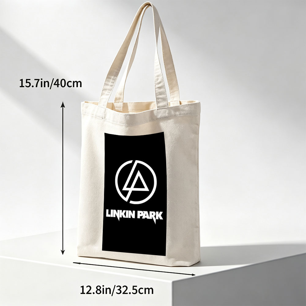Linkin Park Logo on Black Background with White Symbol and Text - Canvas tote bags