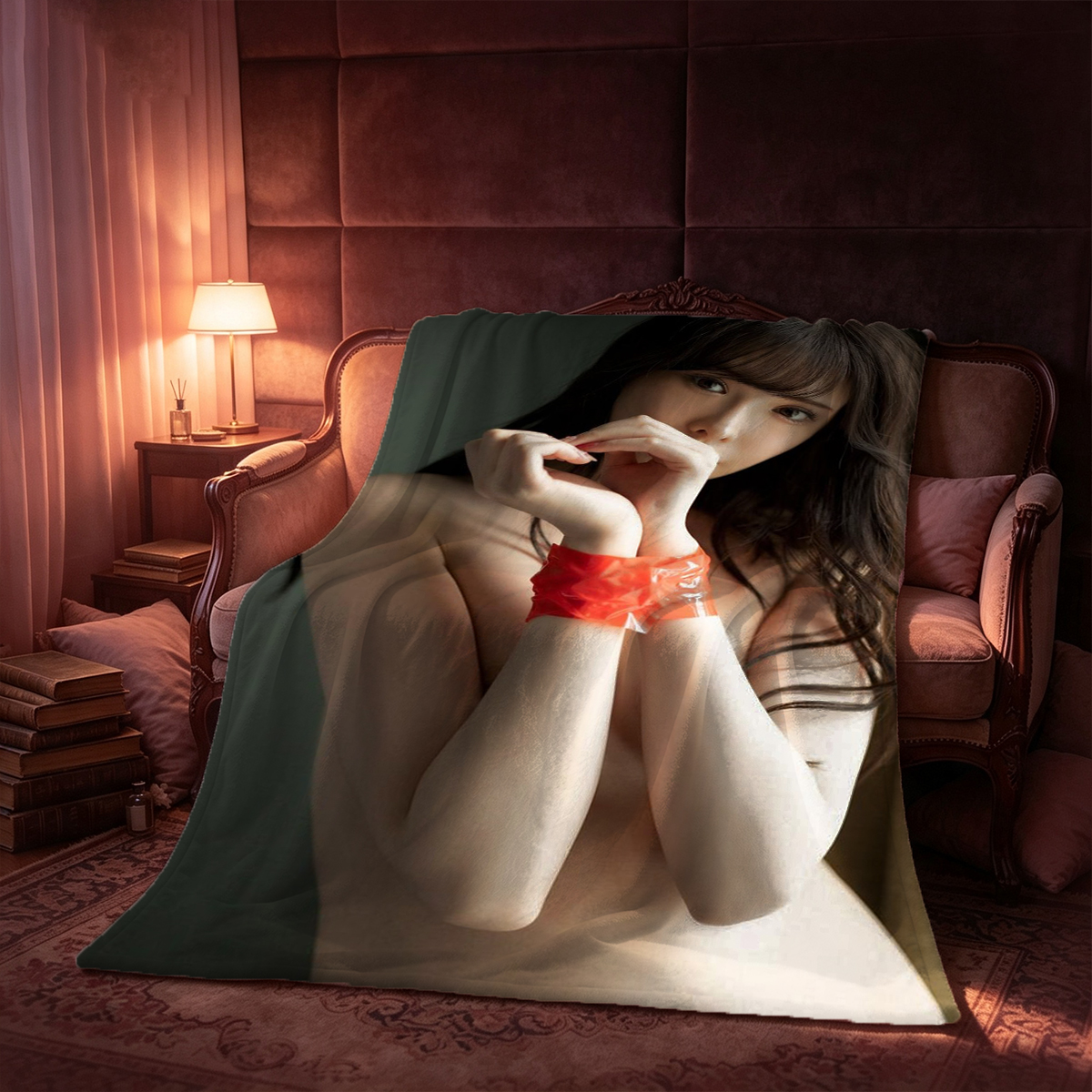 Nude Blonde on Teal Couch - Blanket