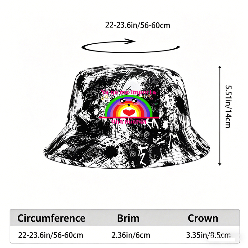 Unisex Classic Graffiti Bucket Hat with Rainbow Heart Design and 