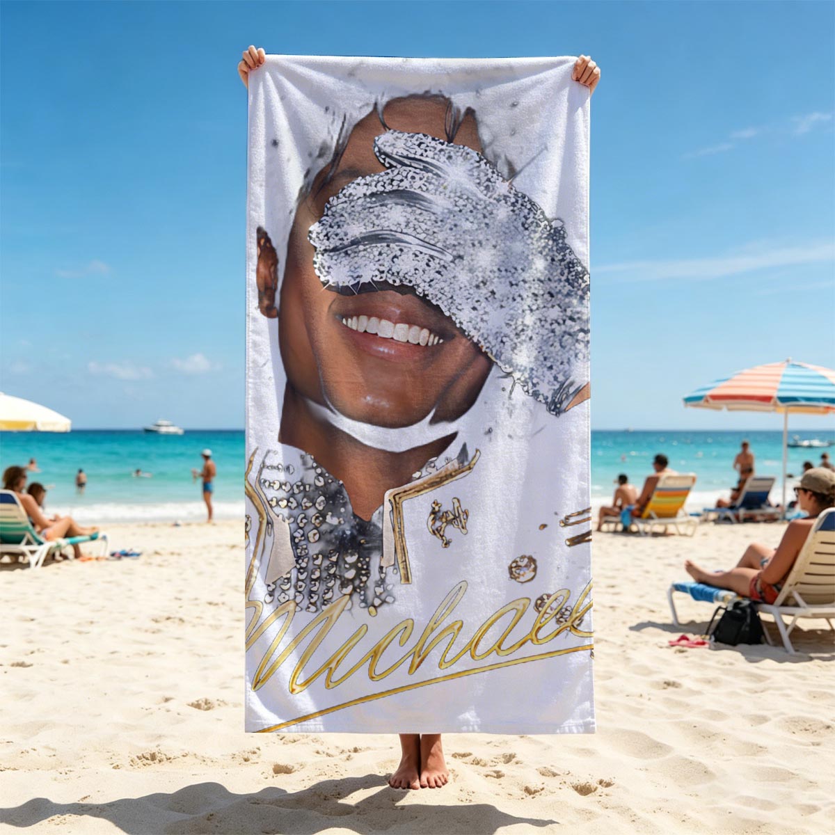 Michael Jackson in Iconic Sparkling Glove and Military-Inspired Jacket - Beach towels