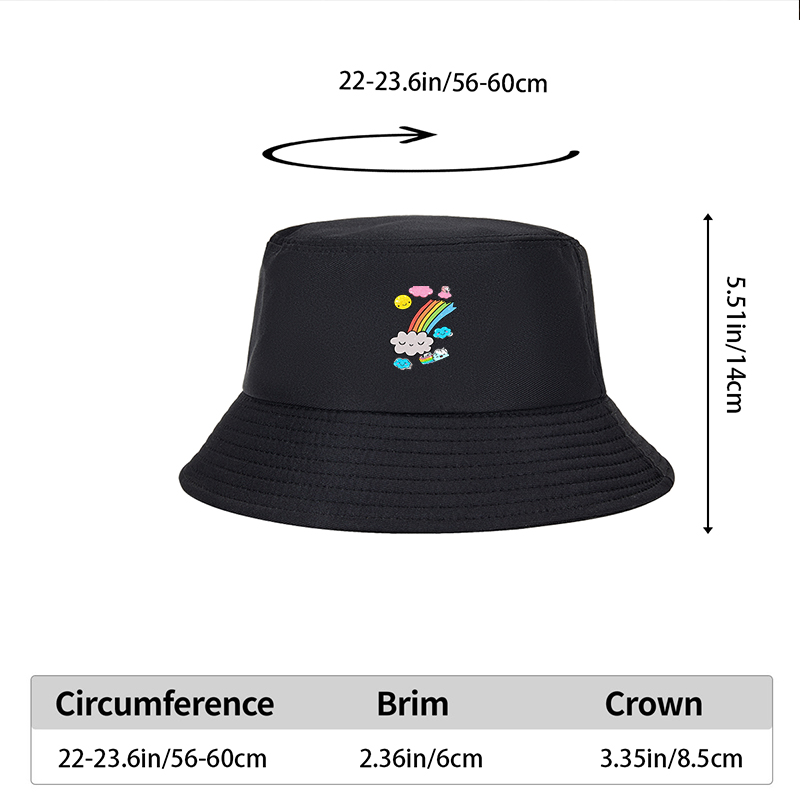 Unisex Bucket Hat with Rainbow Clouds and Sparkle Design - Classic Cotton Sun Hat for Outdoor Activities, Perfect for Teenagers and Young Adults Seeking Fun and Fashionable Headwear