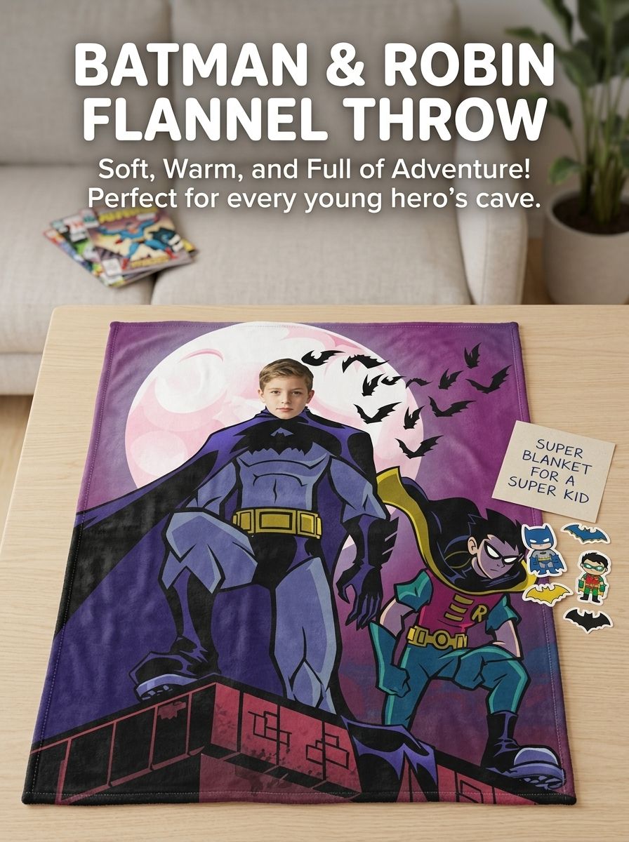 Custom Photo Face Superhero Flannel Blanket Ultra Soft Fleece Bed Throw Ideal Personalized Gift for Kids and Comic Fans