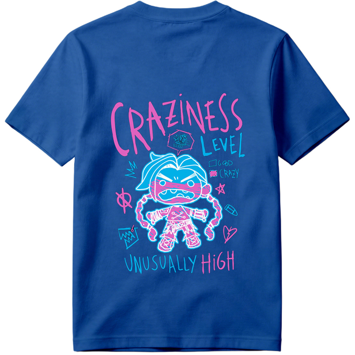 Craziness Level: Unusually High - Blue Character with Pink Accents - Tee