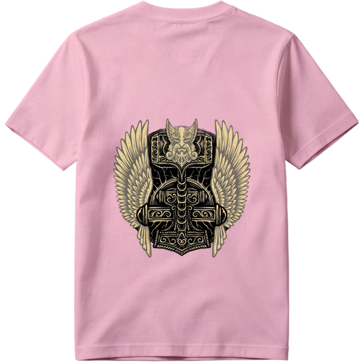 Thor's Hammer with Winged Viking Warrior Design - Tee