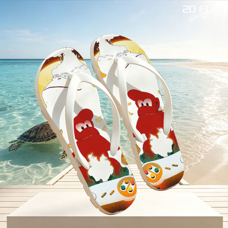 Diddy Kong and Donkey Kong in a jungle scene with a Nintendo 64 controller, featuring bananas and barrels. -  flip-flops