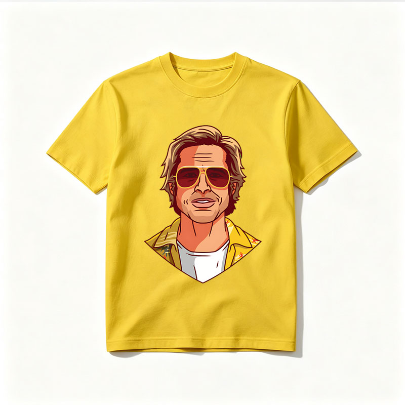 Brad Pitt in Aviator Sunglasses and Yellow Jacket - Tee