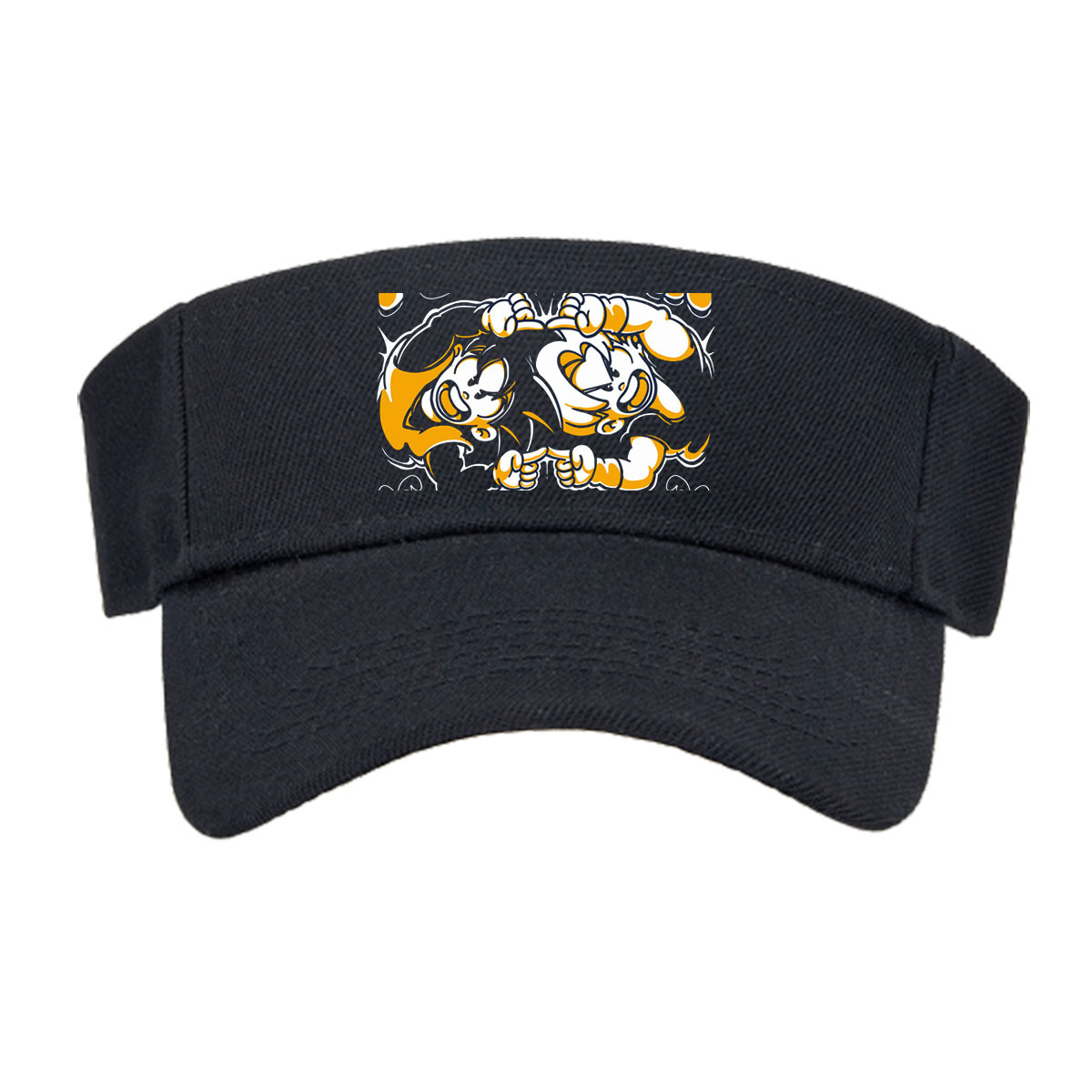 Fusion-Ha: Two Cartoon Characters in Dynamic Pose with Japanese Text and Palm Trees Background -  Visor cap